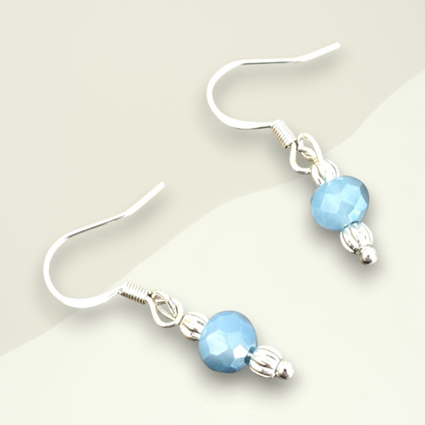 AB Faceted Glass Earrings Choose Color 925 Sterling Minimalist Dangle Handmade - Dusty Blue by Susi Schuele, Image 1.