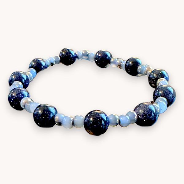 Blue Goldstone and Gold Plated Glass Bead Bracelet by Susi Schuele