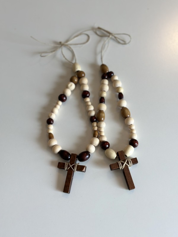 Wooden Beaded Cross Rear View Decoration by Susi Schuele