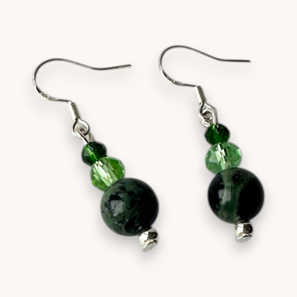 Jade Dangle Earrings | Green Crystal Drop | Silver Hypoallergenic Gift for Her by Susi Schuele, Image 2.