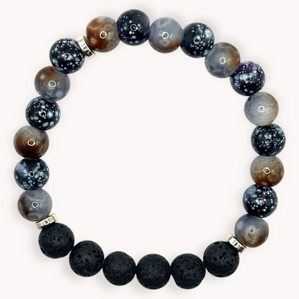 Aromatherapy Lava Stone and Marbled Glass Bracelet, 8mm Stretch Black by Susi Schuele