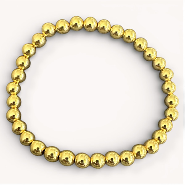 18K Gold Finish Ball Bracelet, Minimal Stretch Stacking Jewelry - 6mm by Susi Schuele, Image 2.