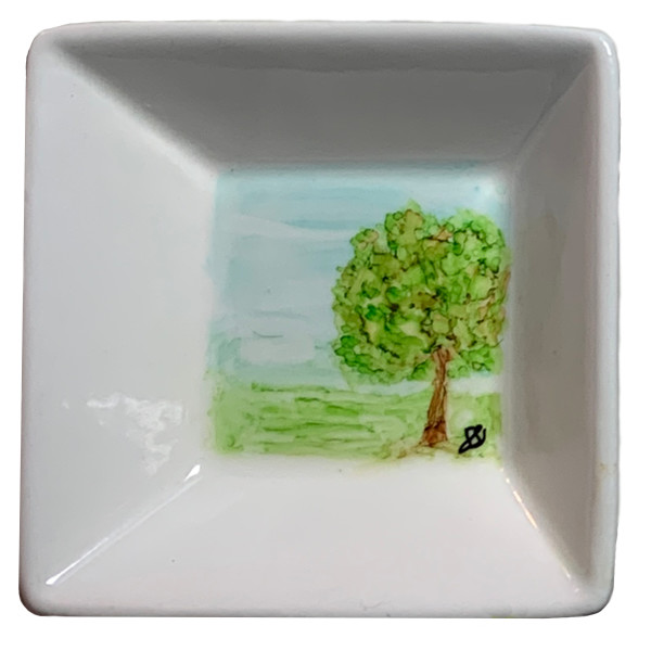 Alcohol Ink Hand Painted Ceramic Dish - Landscape Tree #11 by Susi Schuele