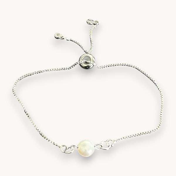 Silver Adjustable Bracelet - Natural Freshwater Pearl Bead by Susi Schuele