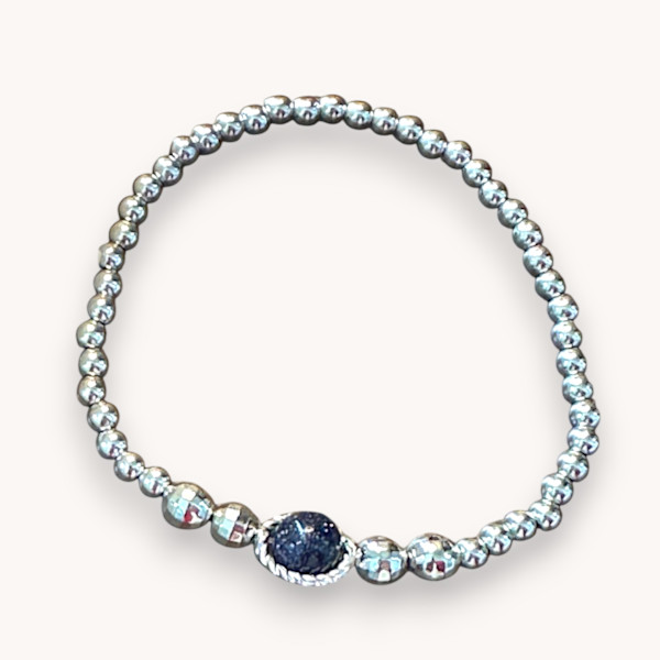 Silver Bead with Center Blue Goldstone Bracelet by Susi Schuele