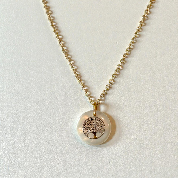 Tree of Life Layered 14K Gold-Filled Necklace Set with Freshwater Shell Pendant by Susi Schuele, Image 3.