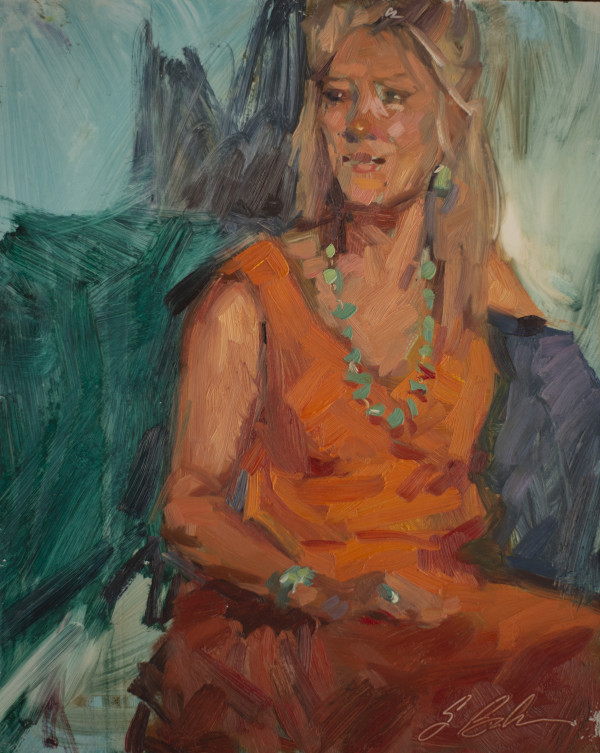 Woman in Orange and Teal by Suzie Baker