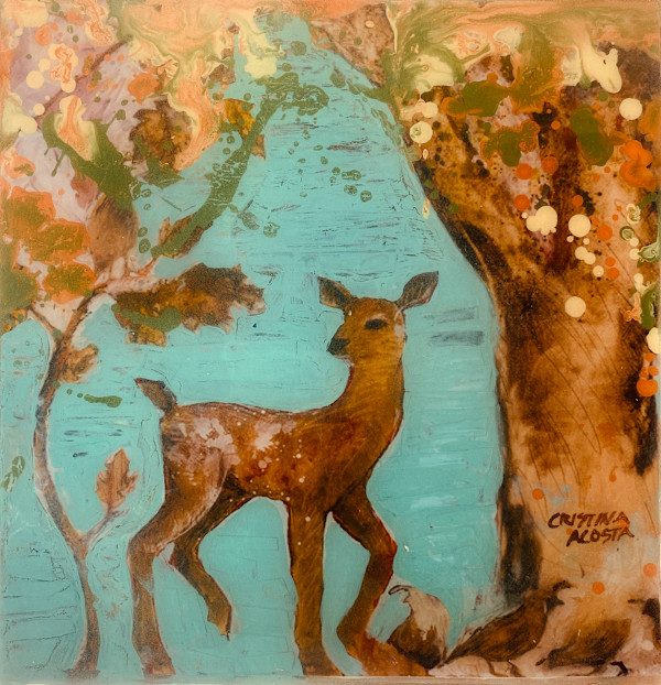 Fawn and Quail (collage original) by Cristina Acosta