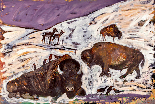 Bison, Cowbirds and Pronghorn by Cristina Acosta