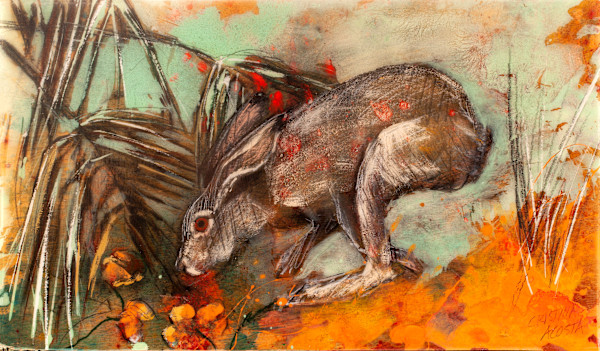 Hare Nibbling California Poppies by Cristina Acosta