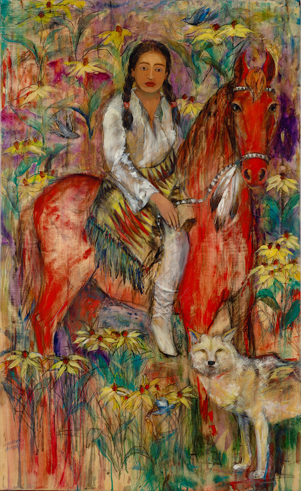 My Grandmother on Red Horse with Coyote by Cristina Acosta