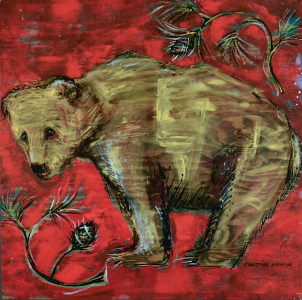Woodland Bear on Red by Cristina Acosta