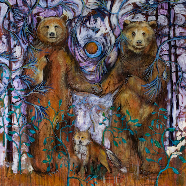 Bears in Love in the Moonlight with Sierra Nevada Red Fox by Cristina Acosta