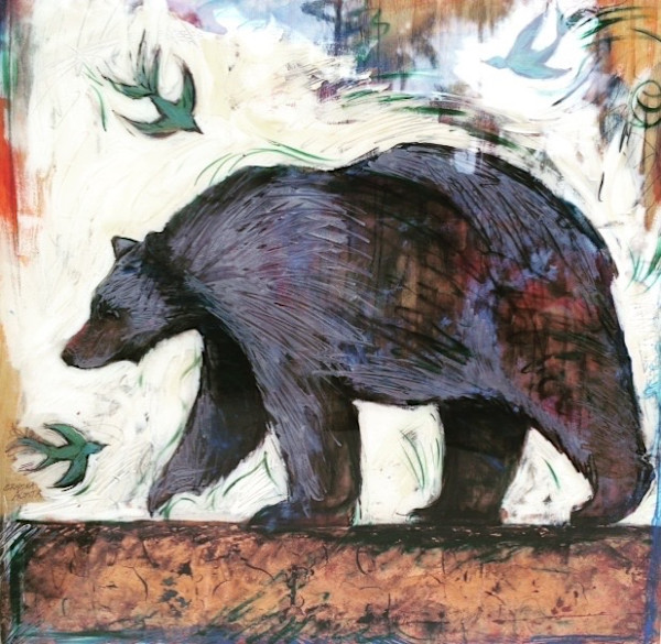 Black Bear with Blue Birds by Cristina Acosta