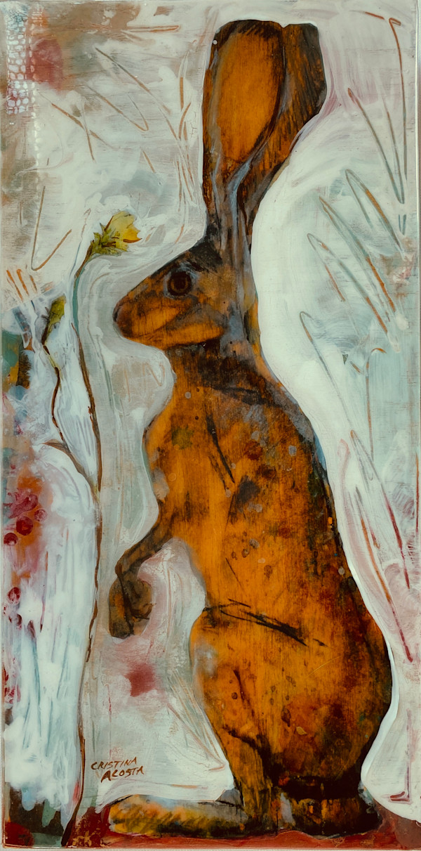 Jackrabbit with Wildflower (collage orginal) by Cristina Acosta