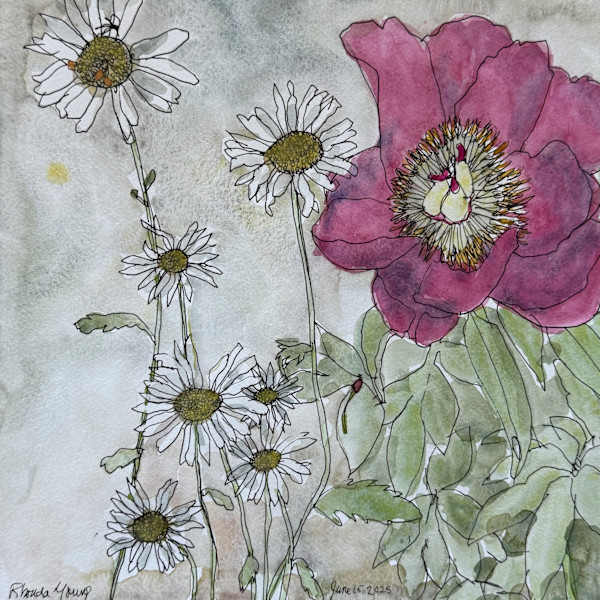 Peony and Daisies, June 15, 2025 by Rhonda Young