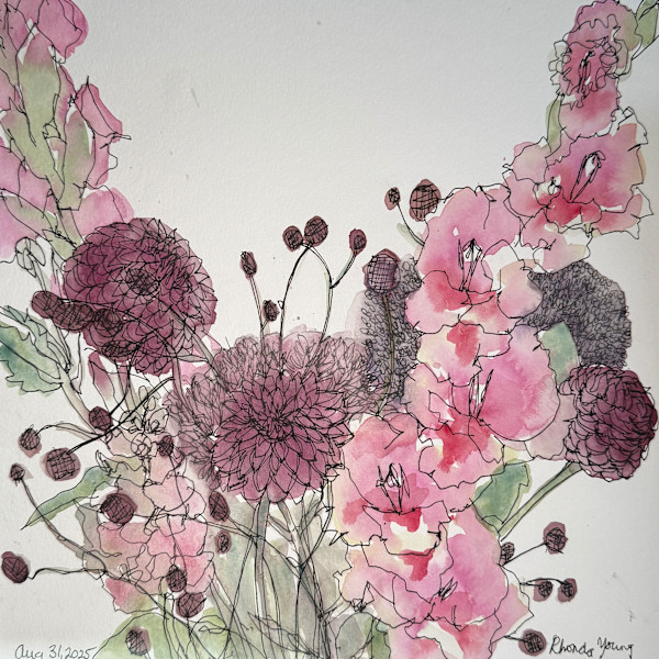 Gladiola and Dahlias by Rhonda Young