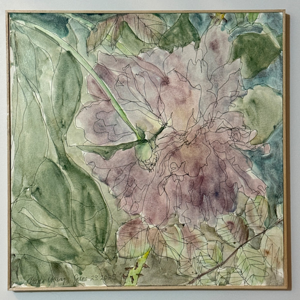 Peony and Rose Bush by Rhonda Young