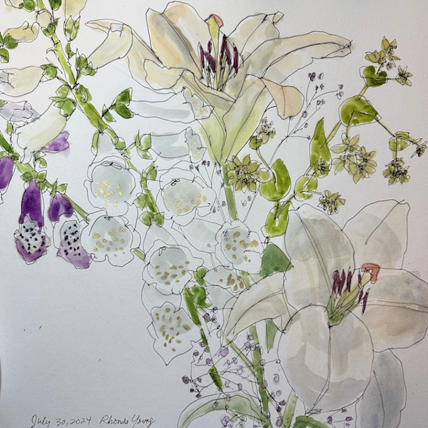 Foxgloves and white lilies, July 30, 2024 by Rhonda Young