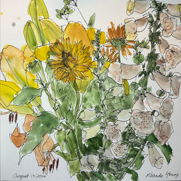 Foxglove and Yellow Lilies, August 13, 2024 by Rhonda Young