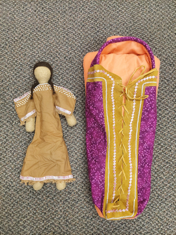Custom Hand made Felted Wool Doll and Beaded Cradleboard Set by Beverly Owens