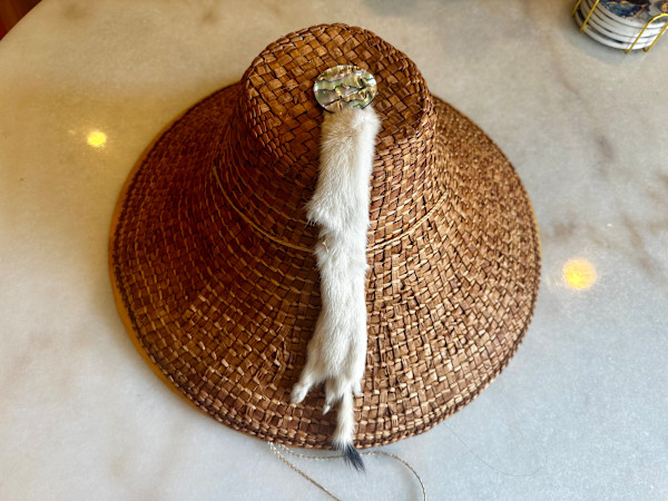 Haida Rain Hat in the Snail Trail pattern by Samantha K'_alaag'aa Jaat Biasca