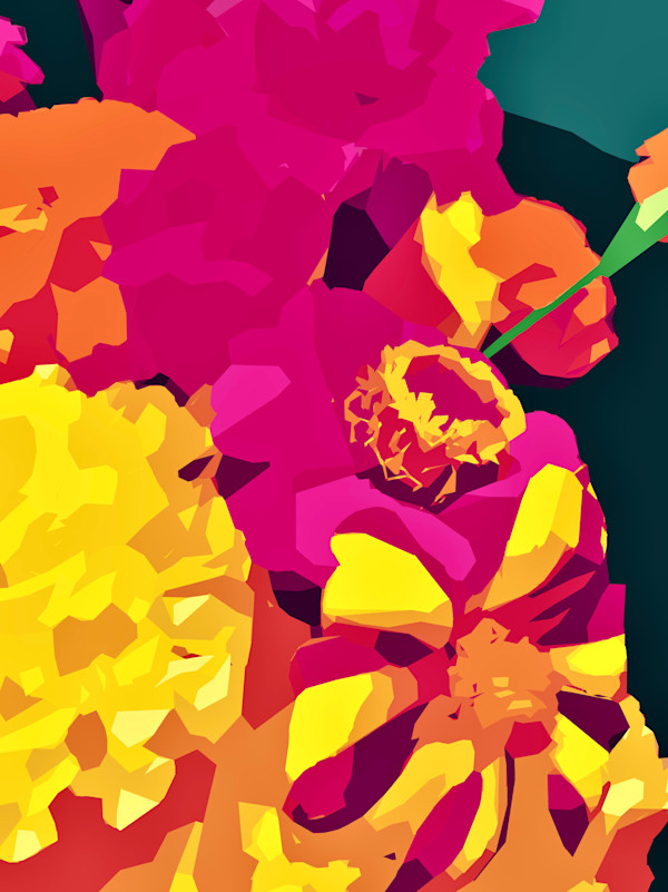 Pink Zinnia and Harlequin Marigold by Marni Rothman
