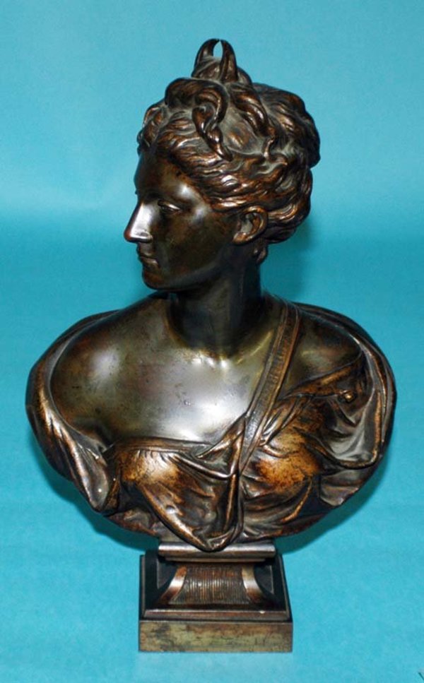 After Jean-Antoine Houdon (French, 1741-1828), Patinated Bronze Bust of Diana