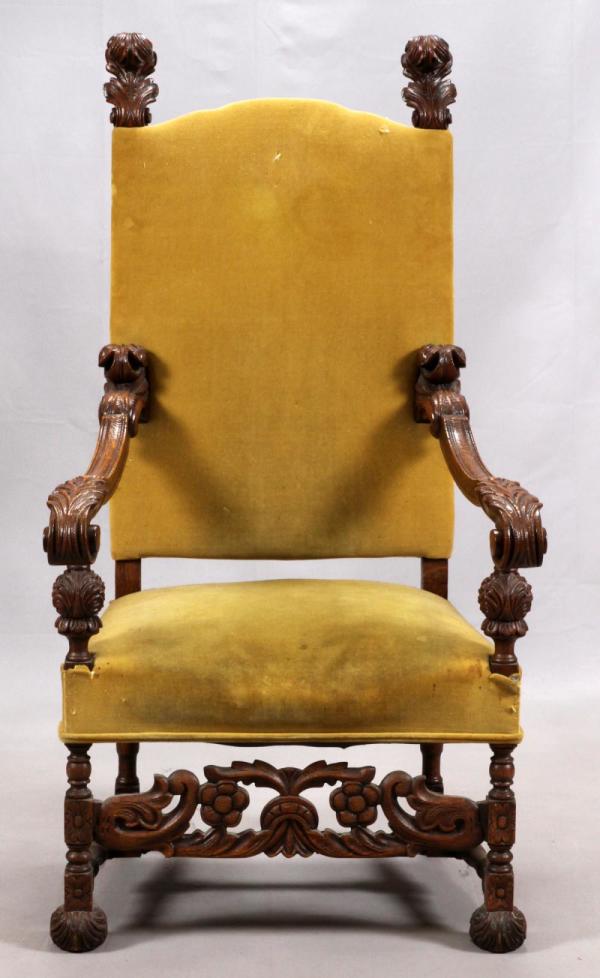 English Venetian-style Carved Wood and Upholstered Throne Chair, 1885