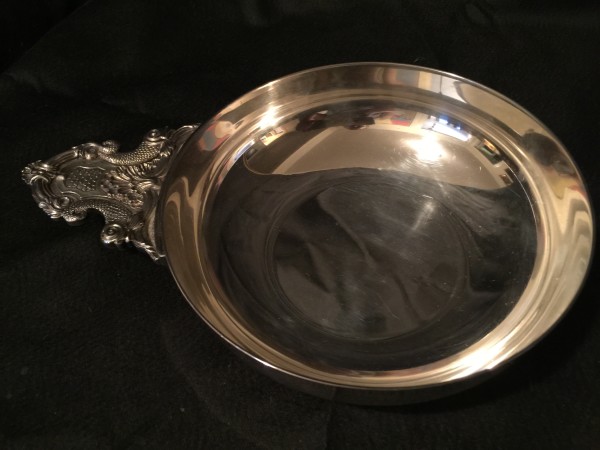 Christofle, Silver Plated Ecuelle with Dauphin Handle