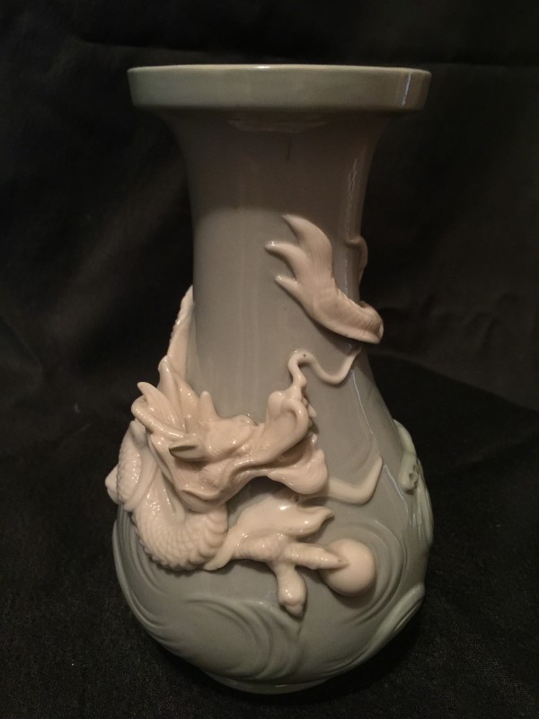 Copeland, Celadon Vase with Blanc de Chine Applied Dragon, 19thC