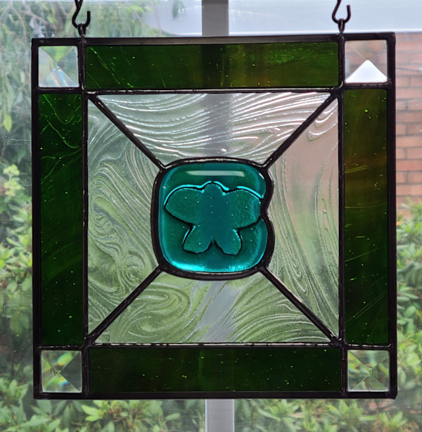Teal Butterfly Kiln Carve Panel by Wendling Glass Creations