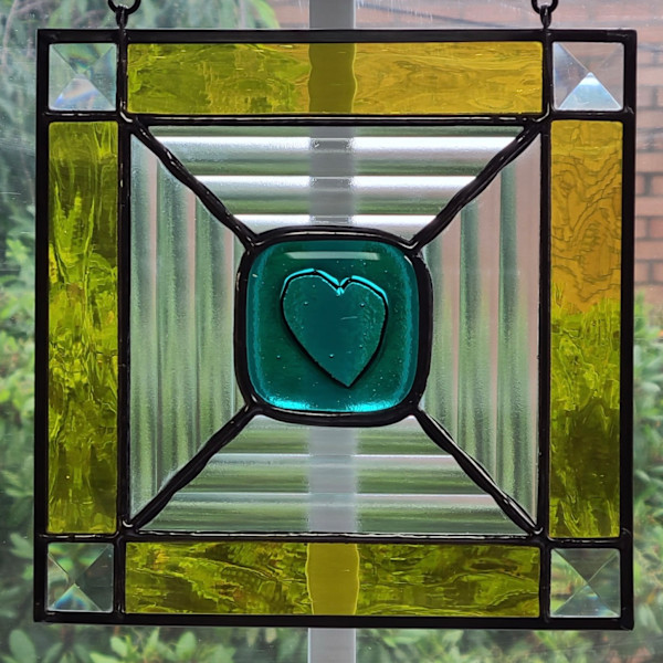 Teal Heart Kiln Carve Panel by Wendling Glass Creations