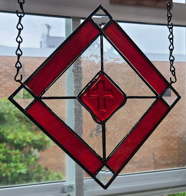 Red Cross Kiln Carve Panel by Wendling Glass Creations