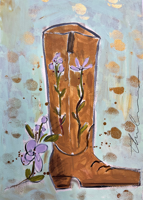 Cowgirl boot with lavender flowers by Thelma Lugo, Image 1.