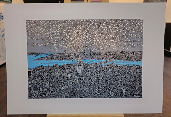 Galata'da Kuş Esintisi Serigrafi Orijinal Islak İmzalı by Devrim Erbil