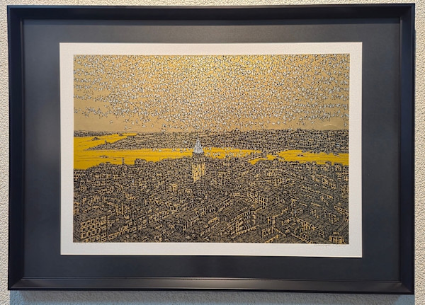 Galata'da Kuş Esintisi Serigrafi Orijinal Islak İmzalı by Devrim Erbil