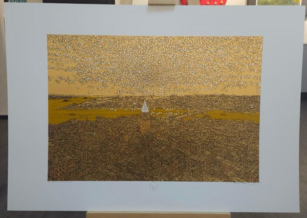 Galata'da Kuş Esintisi Serigrafi Orijinal Islak İmzalı by Devrim Erbil, Image 1.