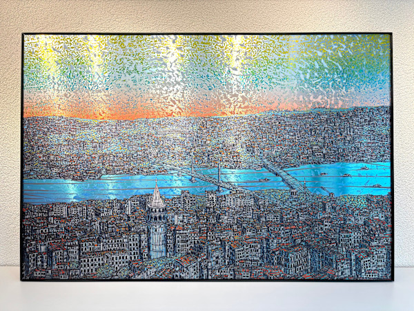 Devrim Erbil Giclee  Renkli Kuşlar ve Galata 100*150 cm 2024 Yılı Sertifikalı by Devrim Erbil, Image 2.