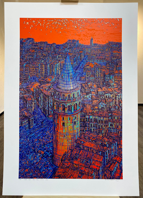 Devrim Erbil Kâğıt Giclee 2026 Yılı Galata Kulesi Yakın Bakış Kırmızı 100*70cm NFC çipli doğrulama by Devrim Erbil, Image 1.