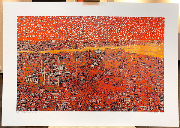 Devrim Erbil Kâğıt Giclee 2026 Yılı İstanbul’da Kuşlar Kırmızı 70*100 cm NFC çipli doğrulama by Devrim Erbil, Image 1.