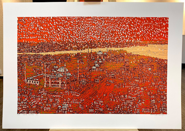 Devrim Erbil Kâğıt Giclee 2026 Yılı İstanbul’da Kuşlar Kırmızı 70*100 cm NFC çipli doğrulama by Devrim Erbil, Image 1.