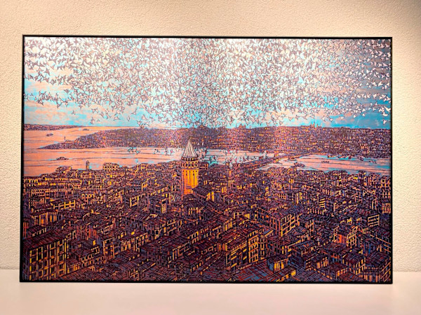 Devrim Erbil Giclee Galata Kulesi ve Kuşlar 100*150 cm 2026 Yılı Sertifikalı by Devrim Erbil, Image 4.