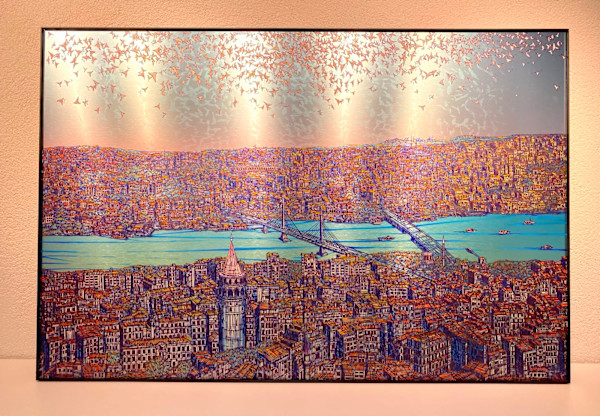 Devrim Erbil Giclee Galata Kulesi ve Kuşlar 100*150 cm 2026 Yılı Sertifikalı by Devrim Erbil, Image 3.