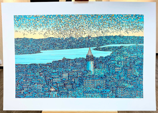 Devrim Erbil Kabartmalı Çipli Limitli Kâğıt Baskı İstanbul Galata ve Kuşlar by Devrim Erbil, Image 5.