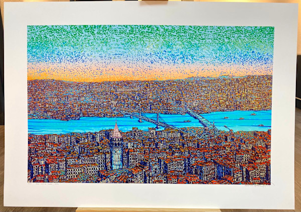 Devrim Erbil Kabartmalı Çipli Limitli Kâğıt Baskı Renkli Kuşlar ve Galata by Devrim Erbil, Image 3.