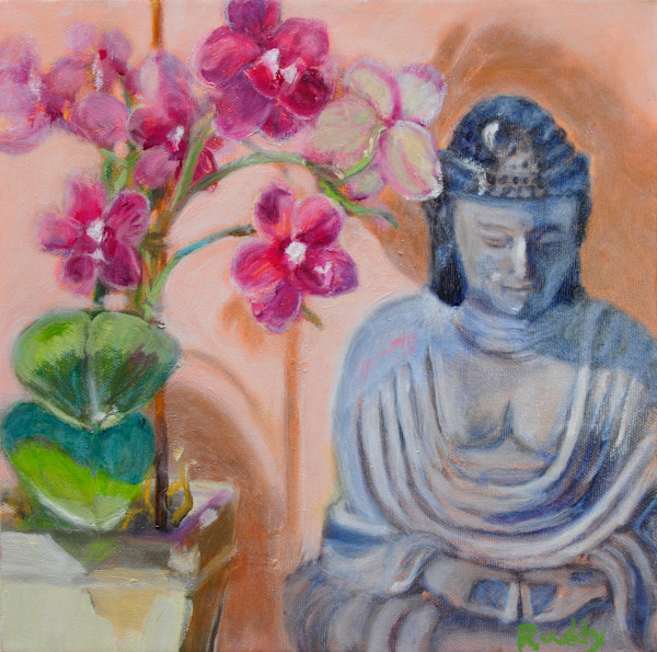 Buddha with Orchid by Sally Ruddy
