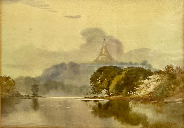 Lake Landscape towards a Pagoda by Sayar Saung