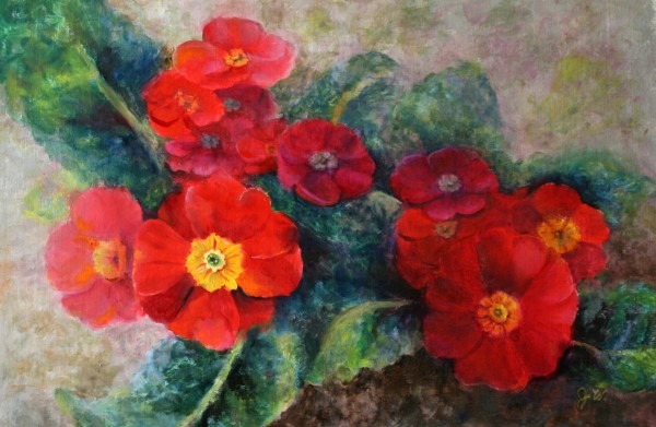 Big Red Primroses by Julia Watson