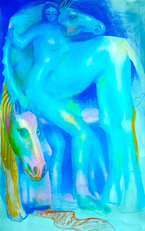 Woman and Horses in Blue. Totem Protectors by Baroque Anarchist